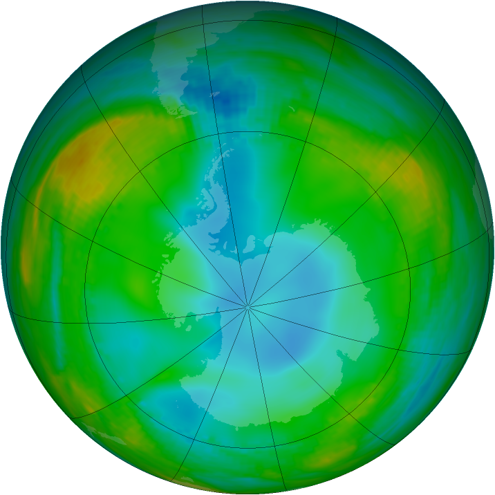 Antarctic ozone map for 10 July 1989